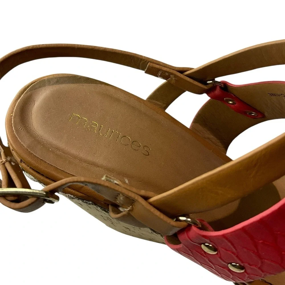 Maurices Tan and Coral Wedge Sandals Size 8